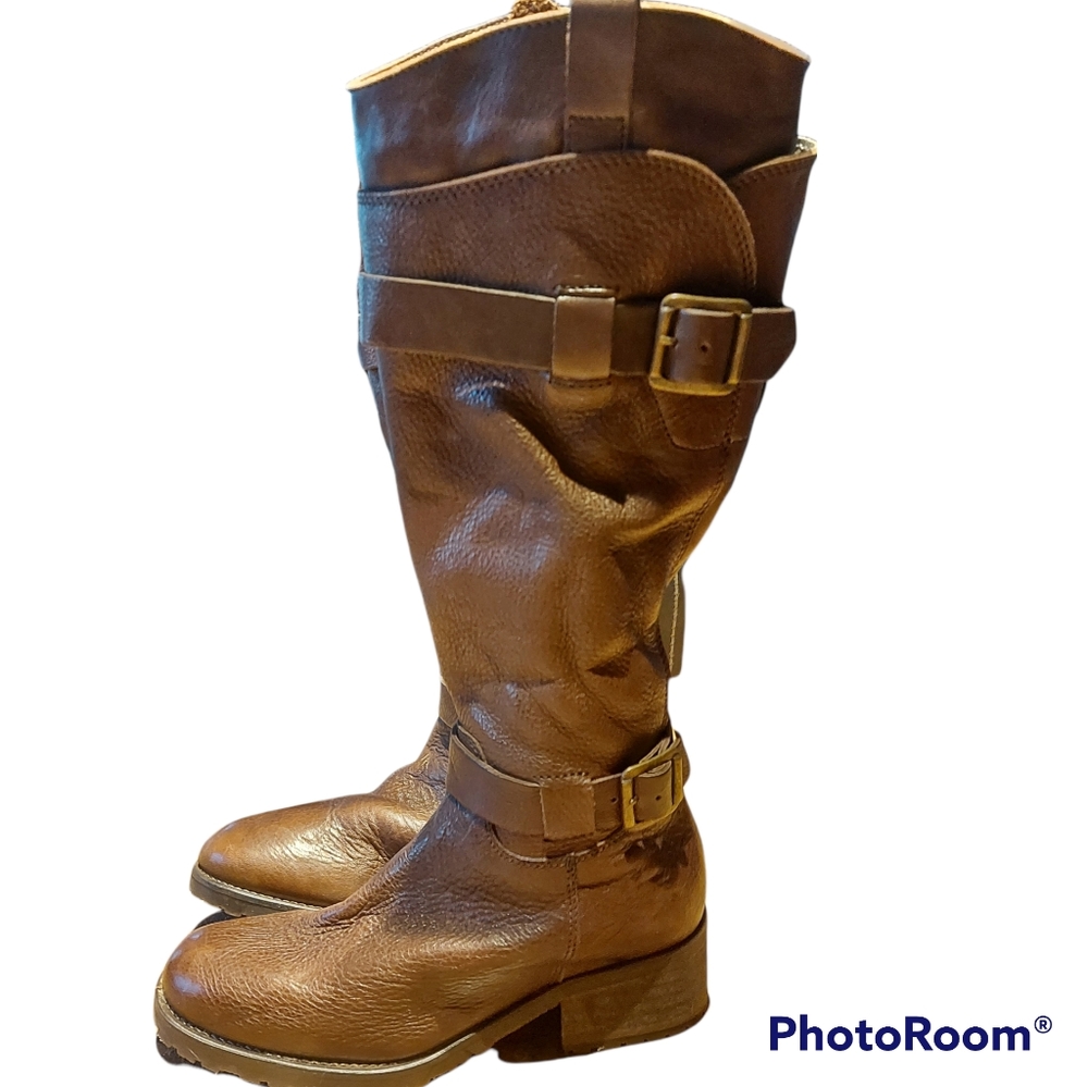 Fabianelli brown knee highboots with side zippers leather size 6